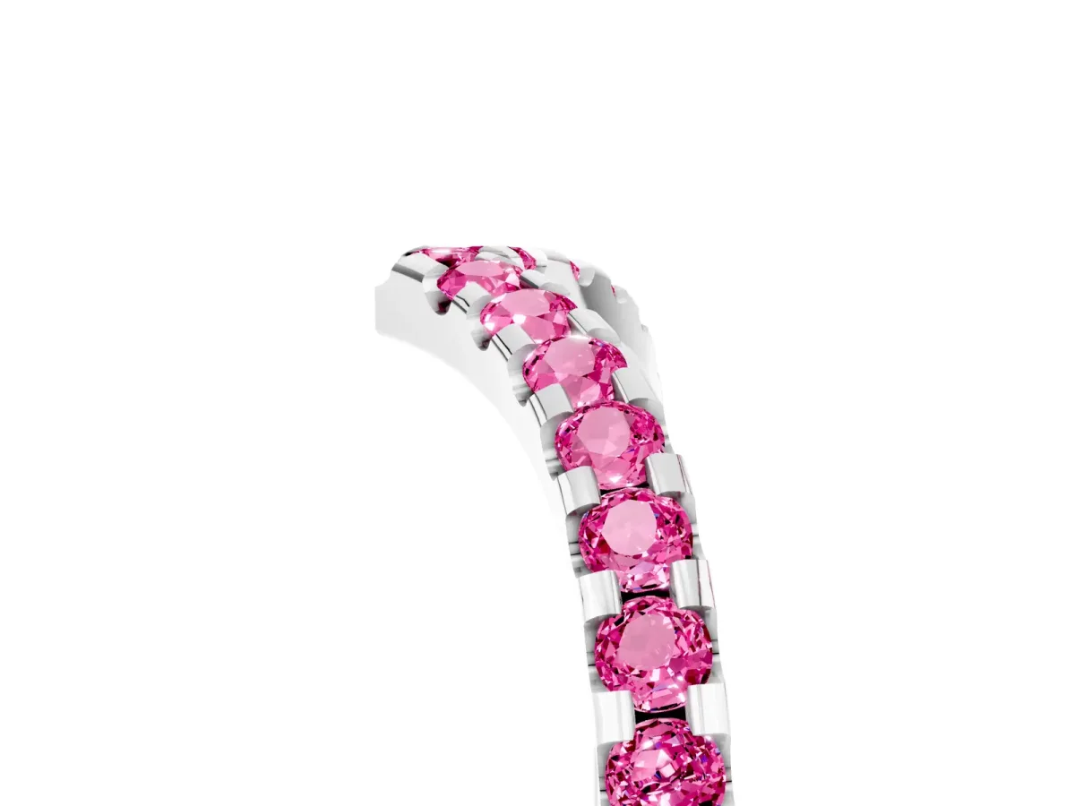 Pavé Round Pink Sapphire Chevron Band with Shared Prong Setting White gold