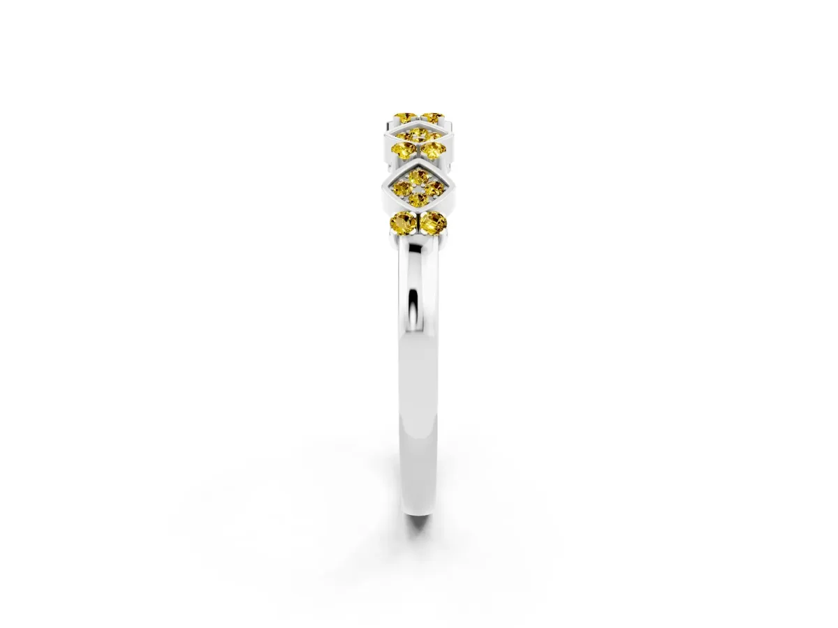 Pavé Cushion Yellow Sapphire Cluster Eternity Band with Prong Setting Silver