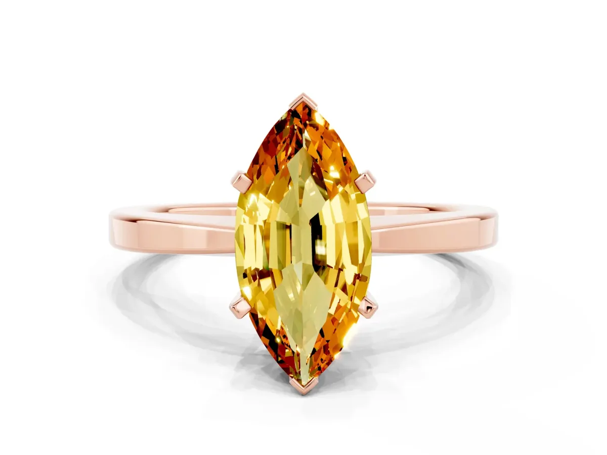 Marquise Cut Citrine Solitaire Engagement Ring with Classic Band and Four-Prong Setting Rose gold