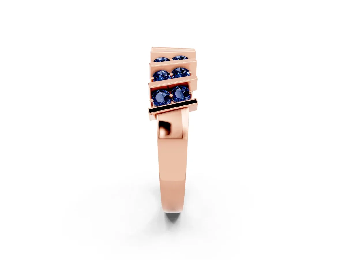 Channel Set Round Blue Sapphire Anniversary Band with Vertical Prongs Rose gold