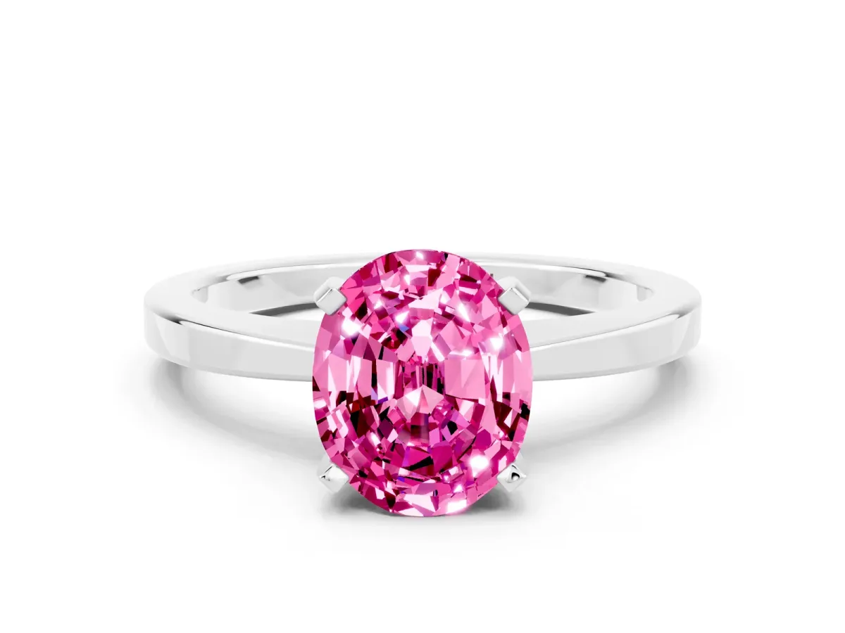 Oval Cut Pink Sapphire Solitaire Engagement Ring with Classic Band and Four-Prong Setting Platinum