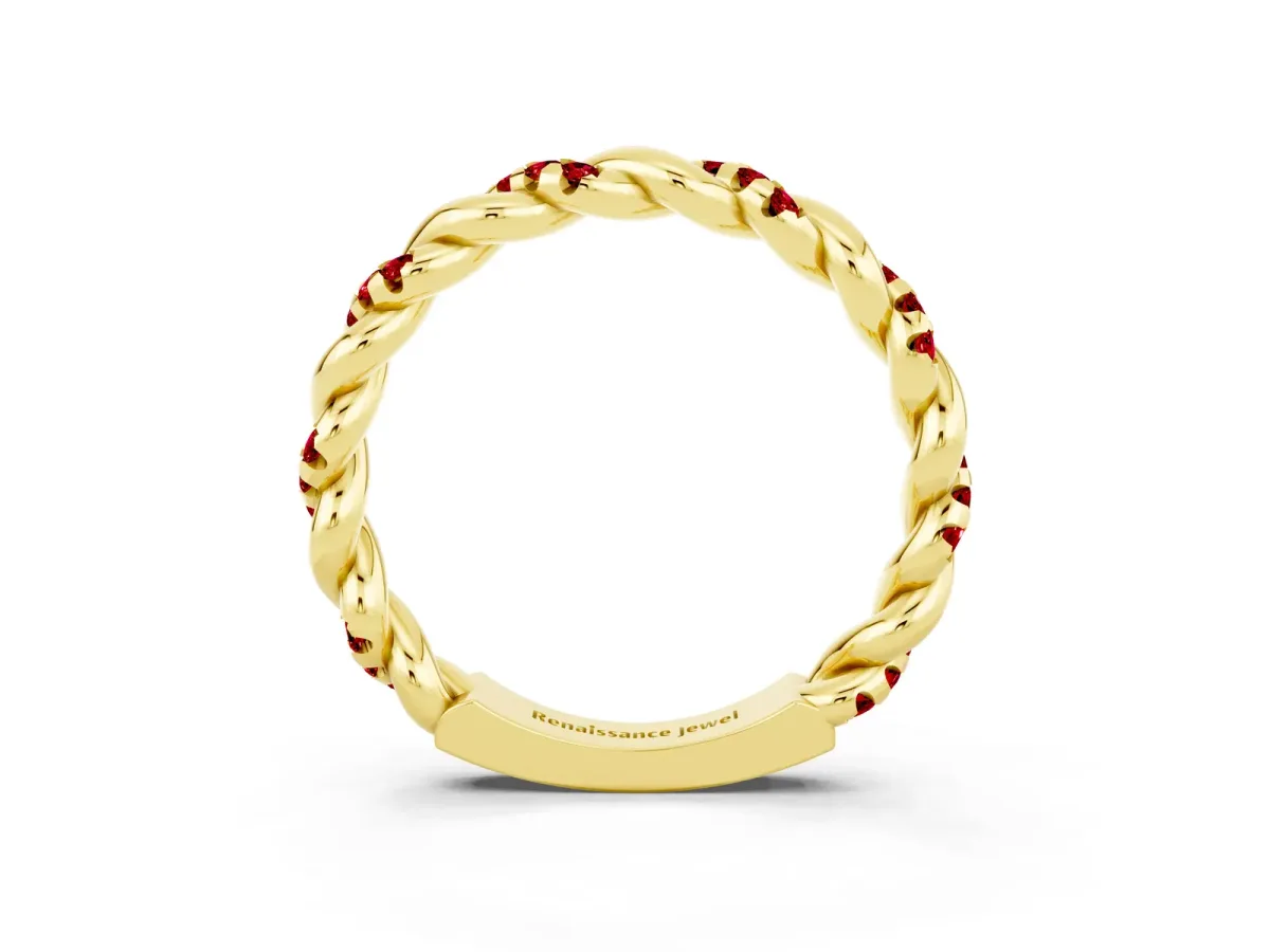 Twisted Pavé Round Ruby Eternity Band Yellow gold