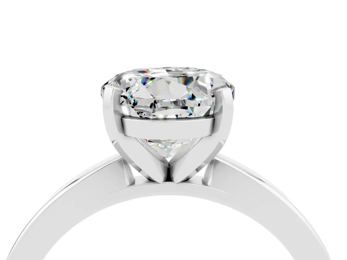 Round Cut Moissanite Solitaire Engagement Ring with Classic Band and Four-Prong Setting Silver