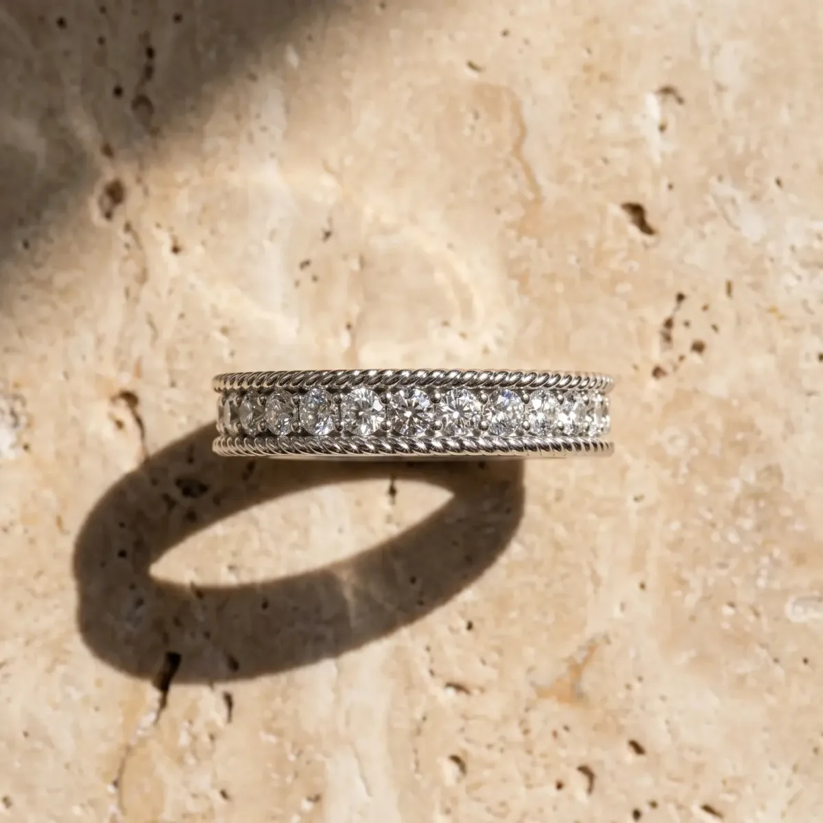 Channel Set Round Diamond Milgrain Edge Band White gold