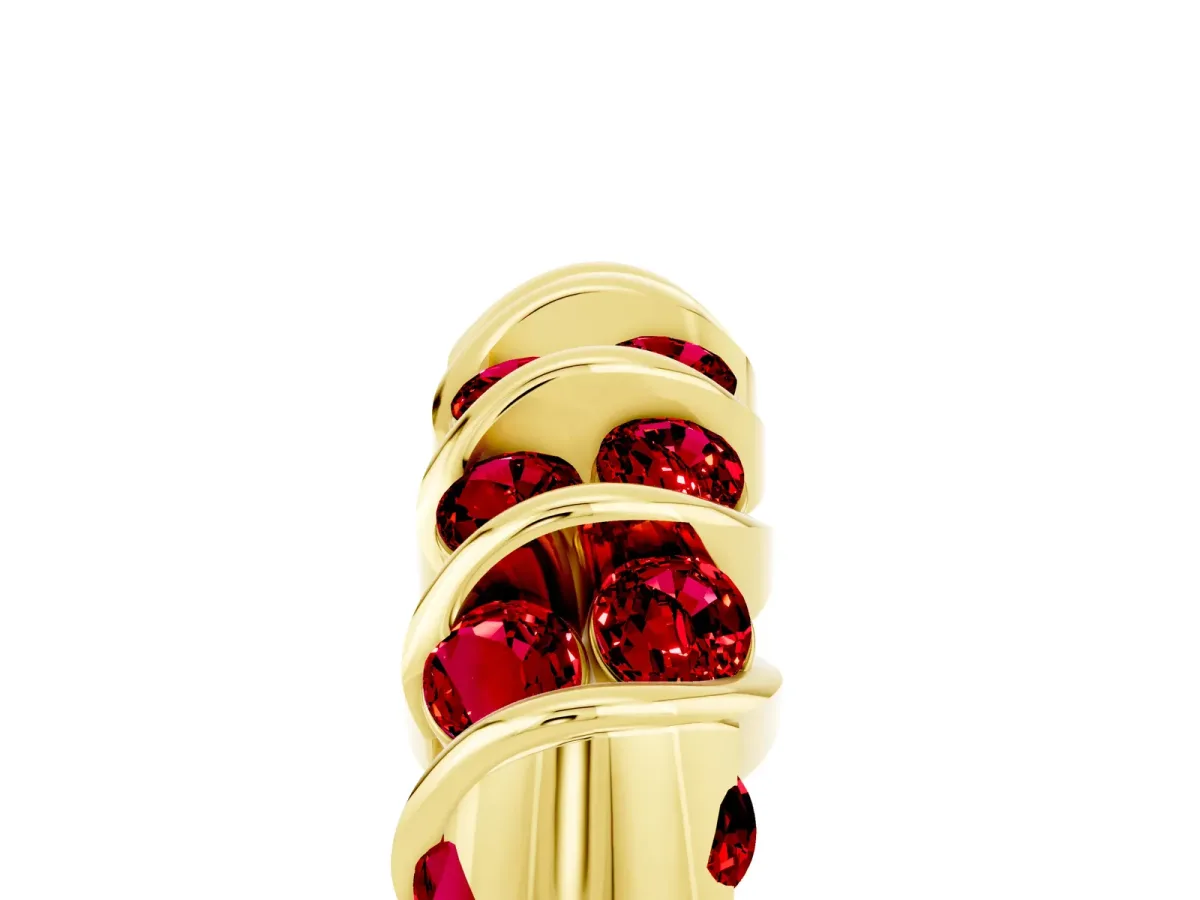 Channel Set Round Ruby Multi-Row Band Yellow gold