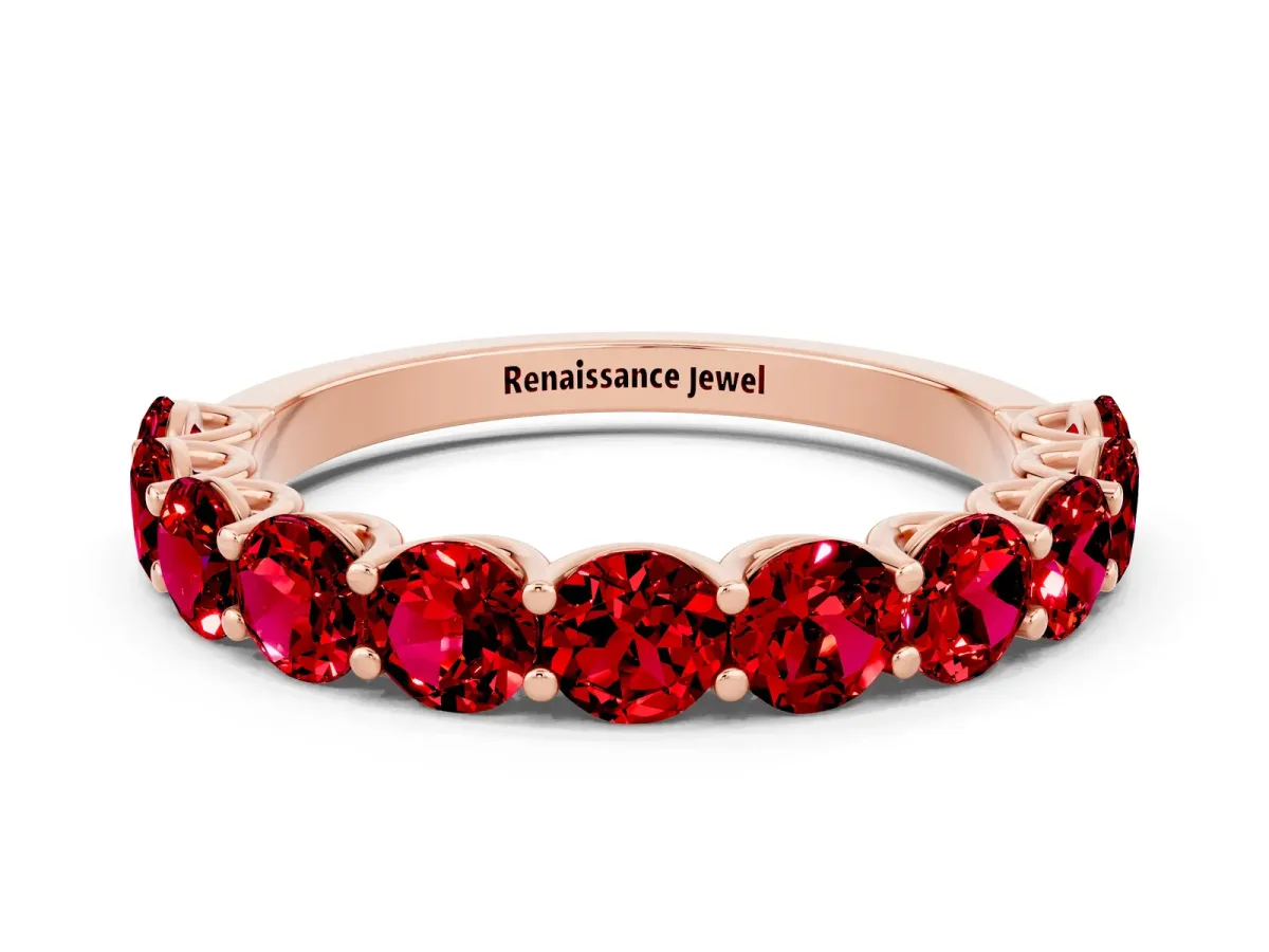 Round Ruby Shared Prong Eternity Band Rose gold