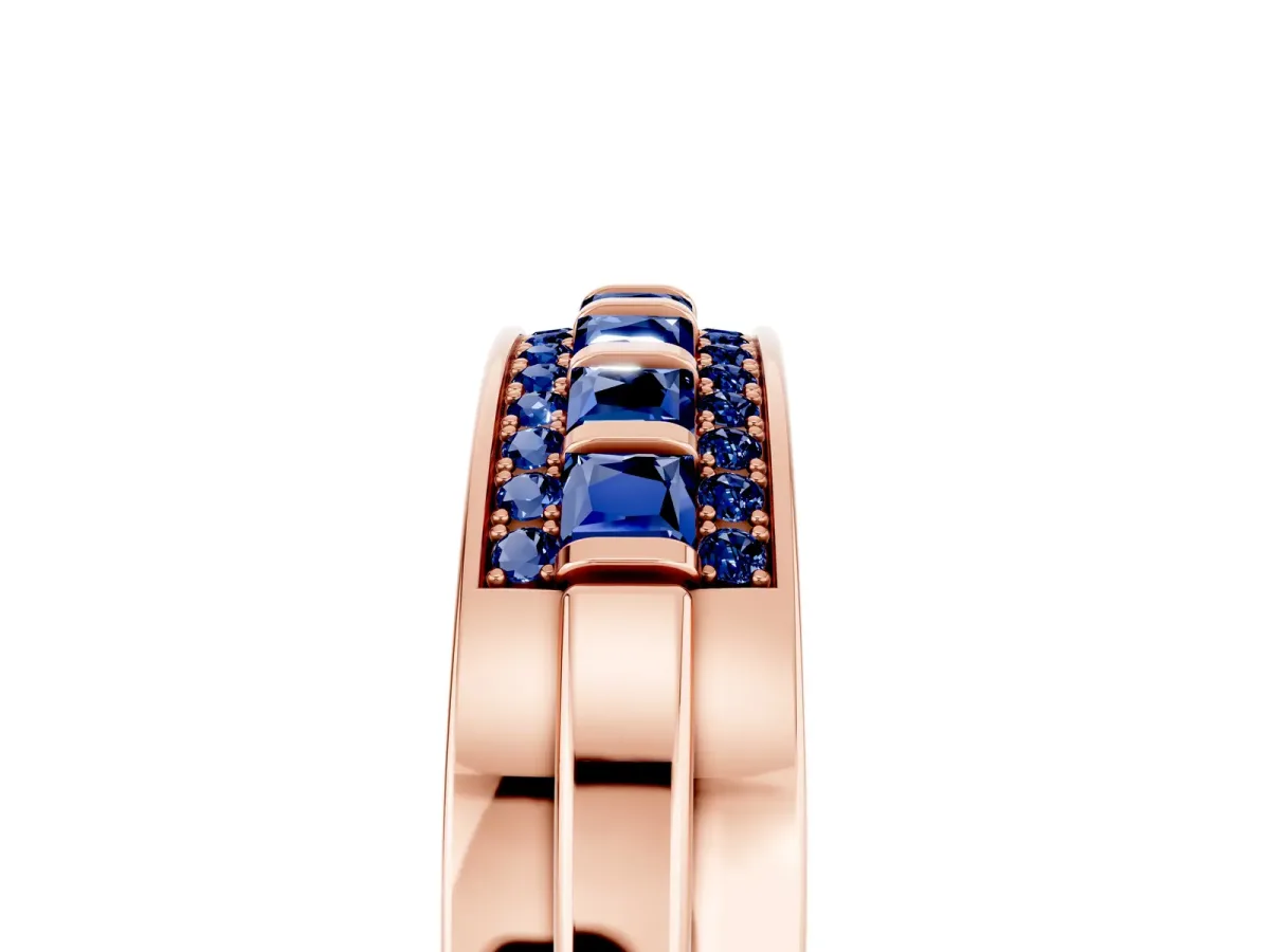 Bar-Set Princess Cut Blue Sapphire Pavé Band Rose gold