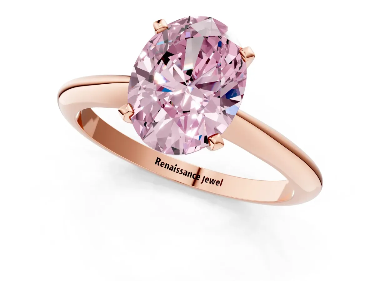 Fancy Pink Oval Cut Diamond Solitaire Engagement Ring with Classic Band and Four-Prong Setting Rose gold