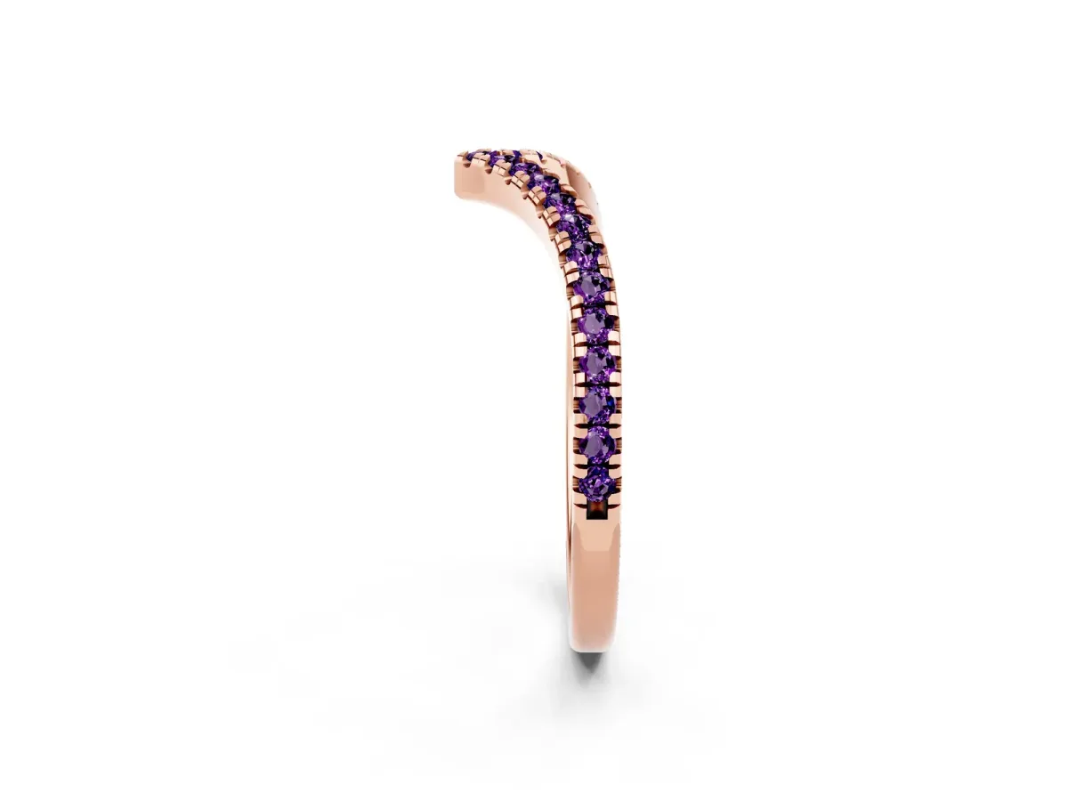 Pavé Round Amethyst V-Shaped Chevron Band with Shared Prong Setting Rose gold
