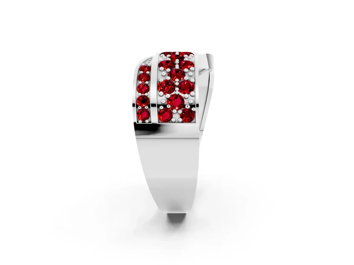 Pavé Round Ruby Crossover Band with Bead Prong Setting Platinum