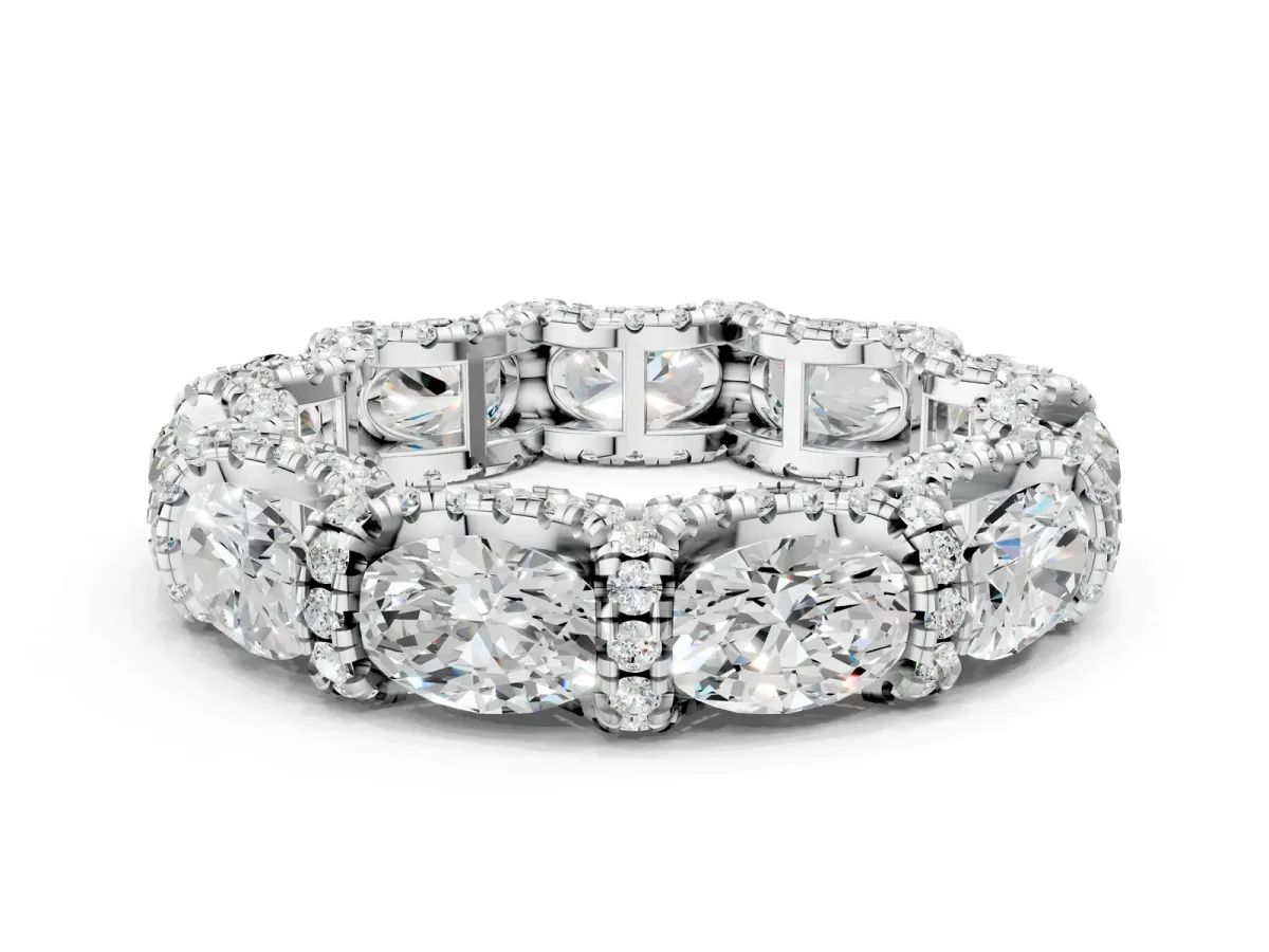 Oval Diamond Eternity Wedding Band with Round Diamond Accents White gold