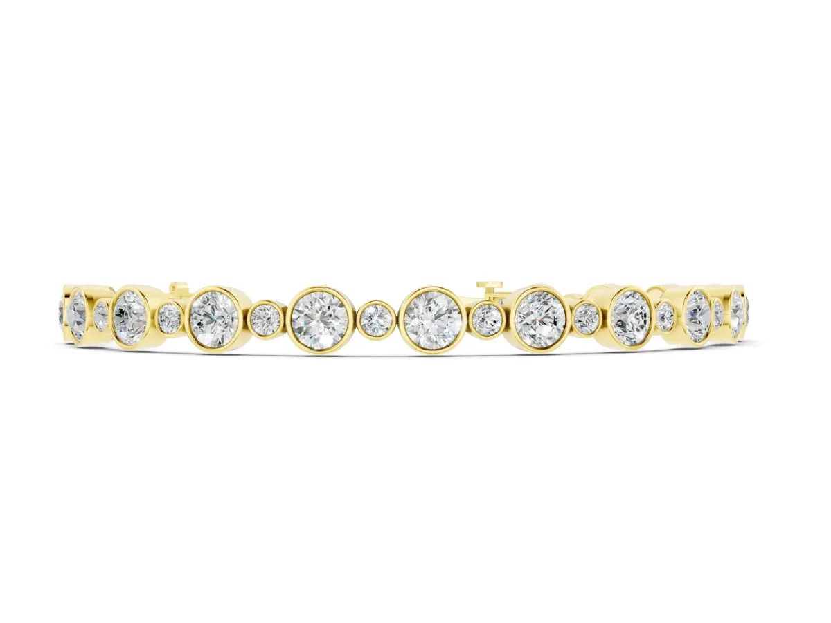 Bezel Set Round Diamond Tennis Bracelet with Box Clasp Yellow gold