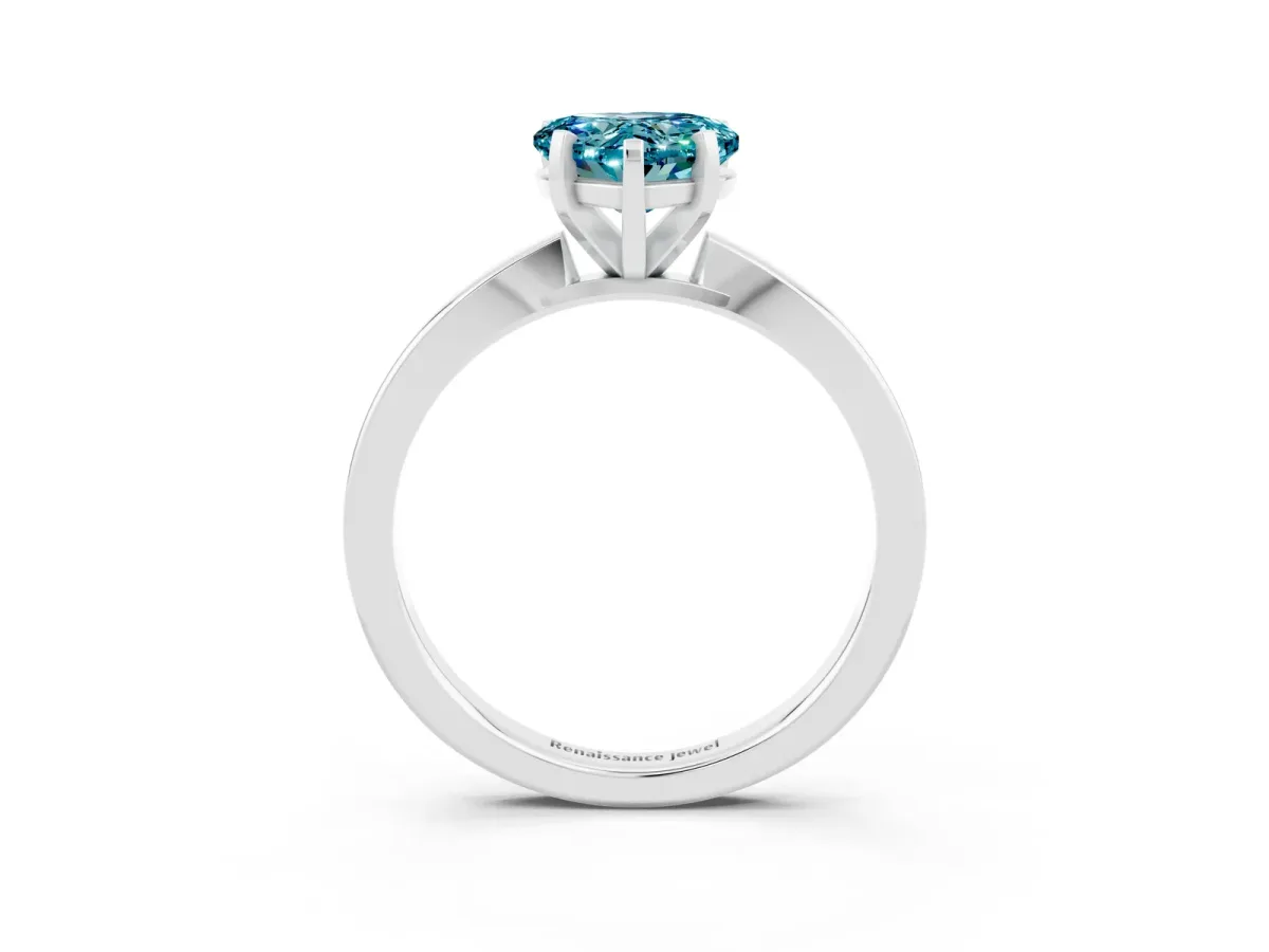 Heart Cut Blue Topaz Solitaire Engagement Ring with Classic Band and Four-Prong Setting Silver