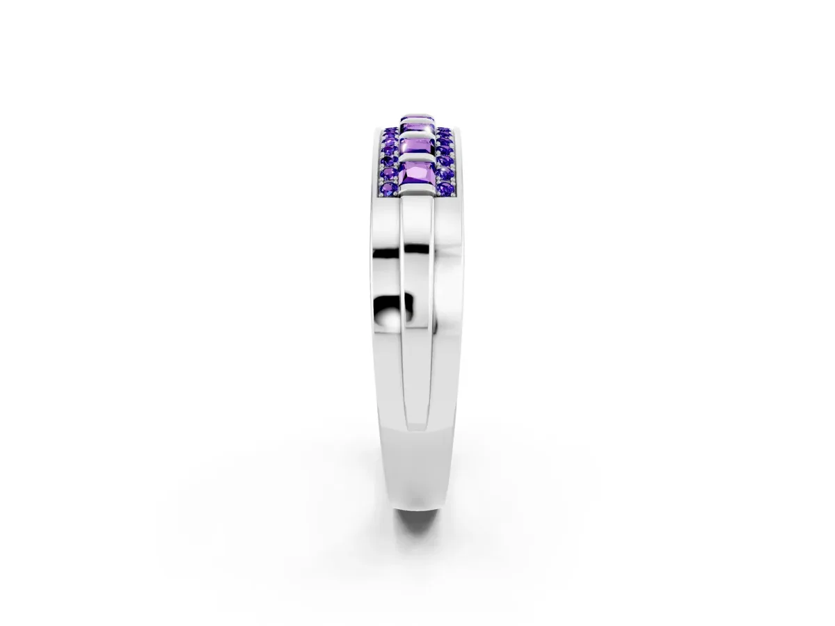 Bar-Set Princess Cut Tanzanite Pavé Band White gold