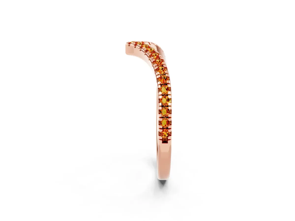 Pavé Round Citrine V-Shaped Chevron Band with Shared Prong Setting Rose gold