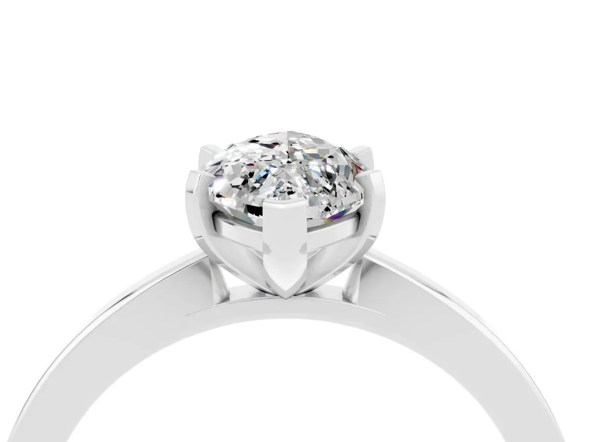 Marquise Cut Moissanite Solitaire Engagement Ring with Classic Band and Four-Prong Setting Silver
