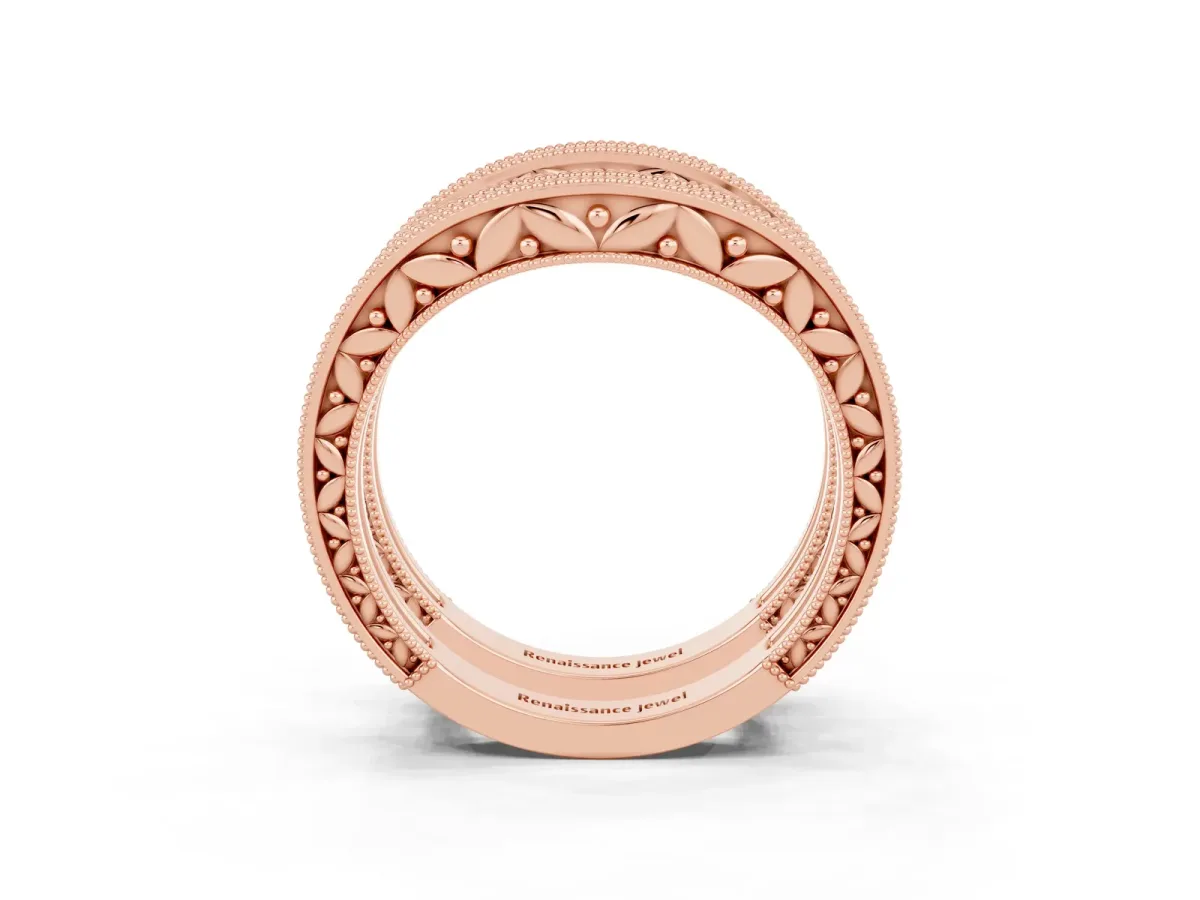 Round Blue Sapphire Milgrain Eternity Band with Channel Setting Rose gold
