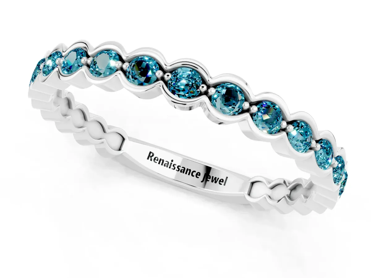 Round Blue Topaz Bezel Set Eternity Band White gold