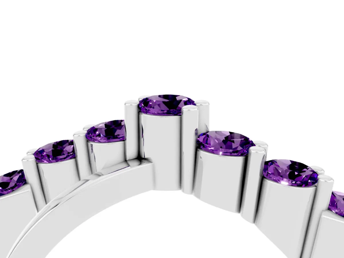 Round Amethyst Prong-Set Crossover Band Silver