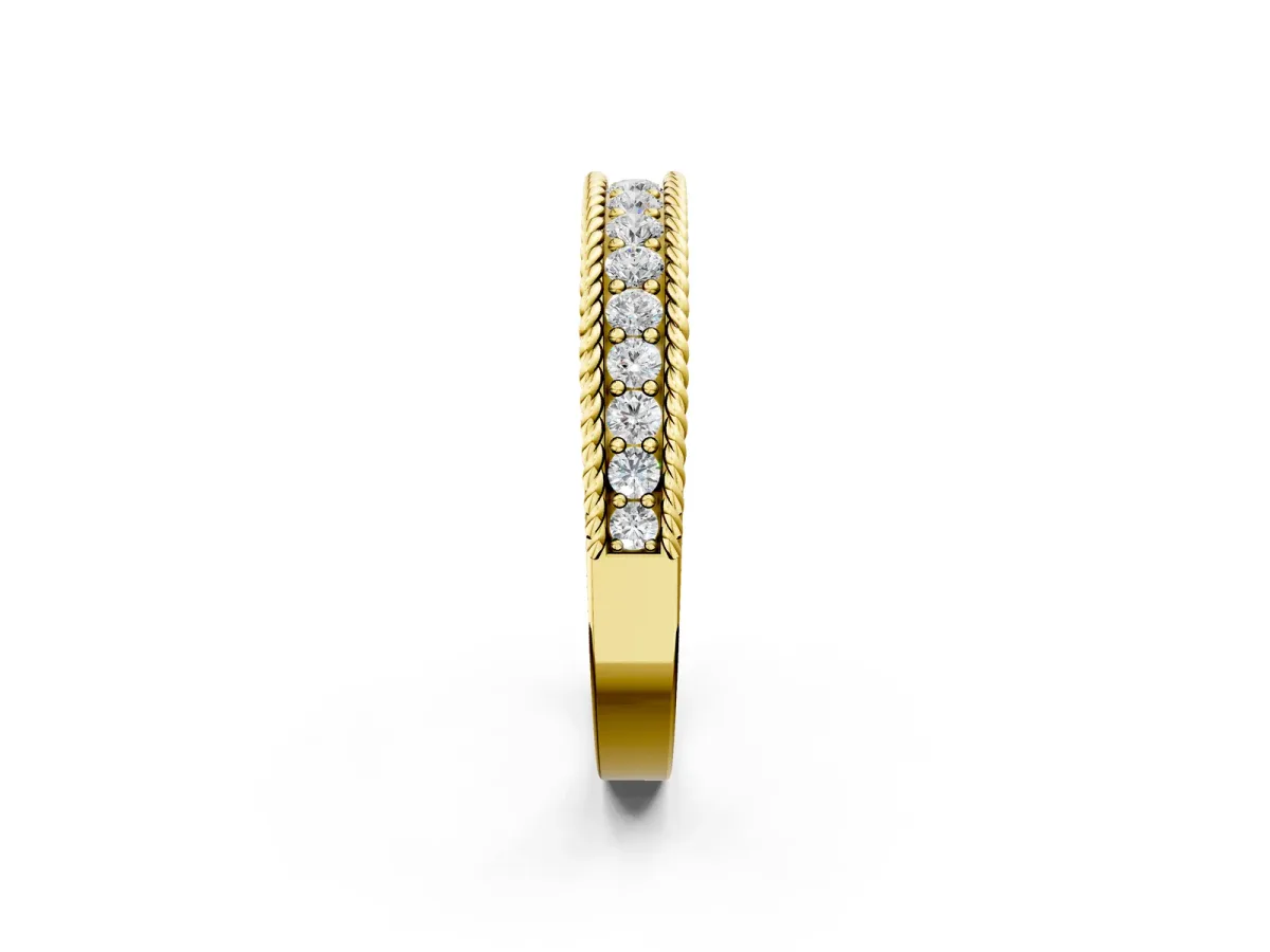 Channel Set Round Diamond Milgrain Edge Band Yellow gold