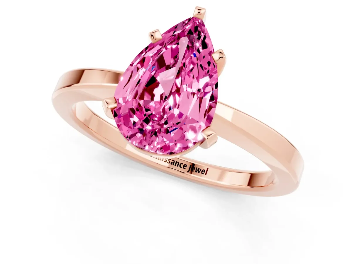 Pear Cut Pink Sapphire Solitaire Engagement Ring with Classic Band and Four-Prong Setting Rose gold