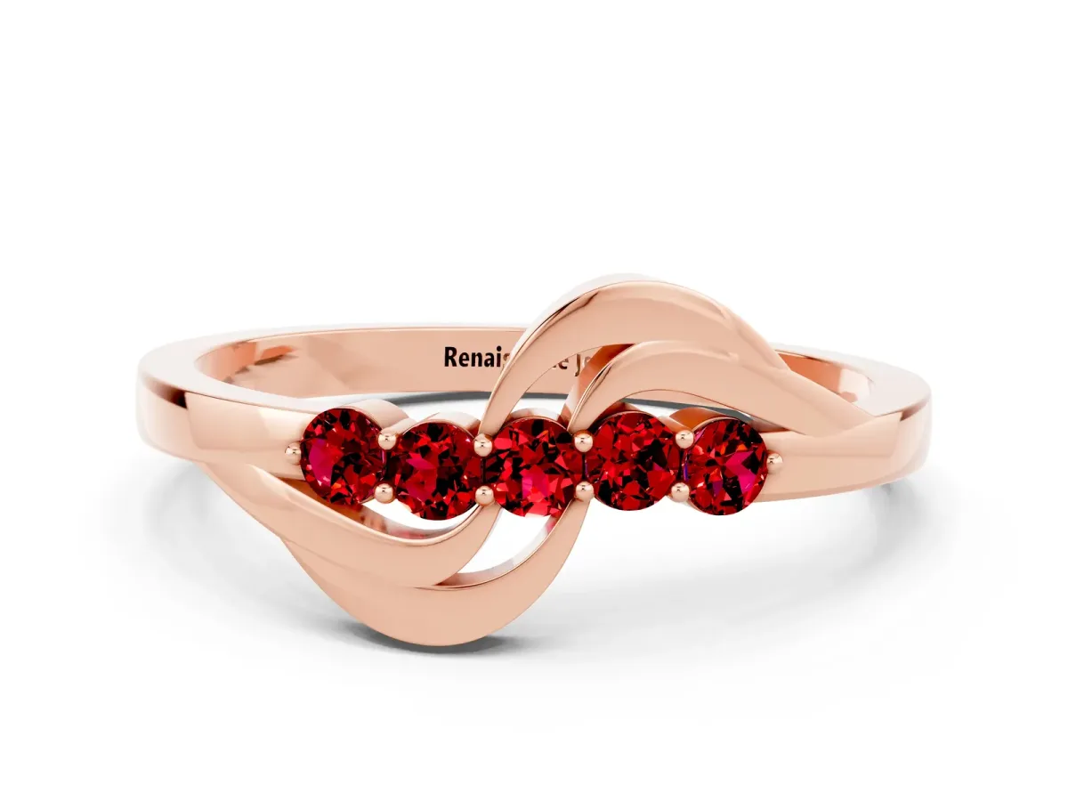 Five-Stone Round Ruby Crossover Band with Prong Setting Rose gold