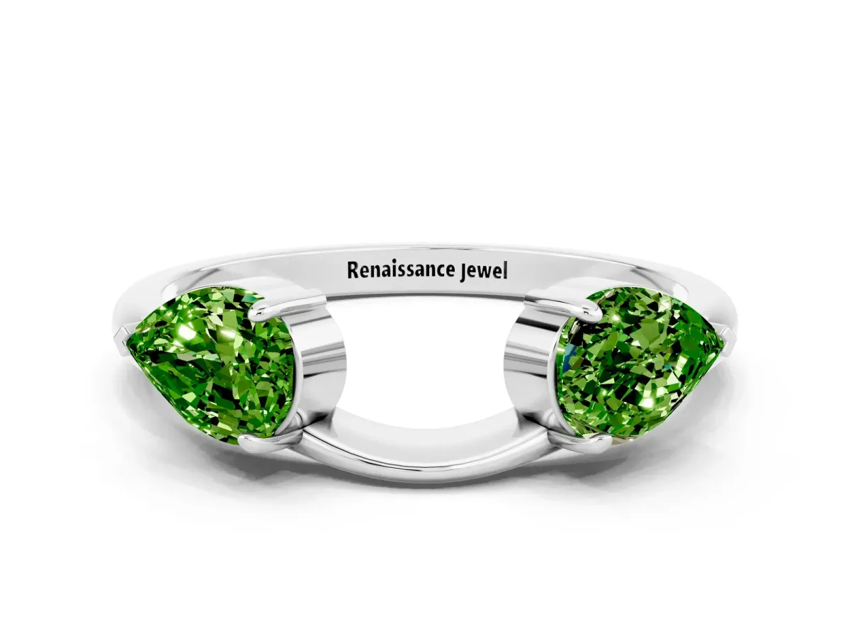 Two-Stone Pear Peridot Bypass Ring with Prong Setting White gold