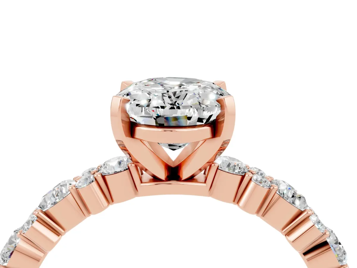 Oval Cut Moissanite Side Stone Solitaire Ring with Round and Four-Prong Setting Rose gold