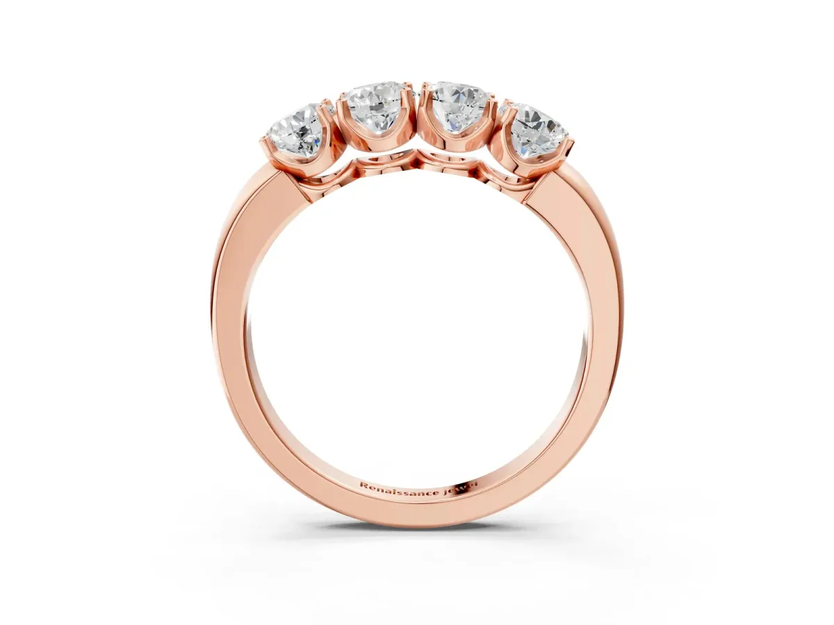Four-Stone Round Cut Diamond Prong-Set White Gold Band Rose gold