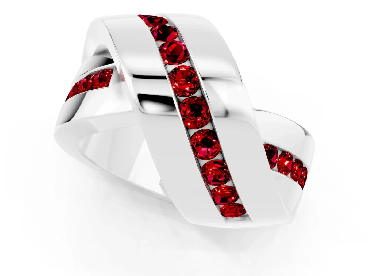 Pavé Round Ruby Crossover Band with Channel Setting Platinum