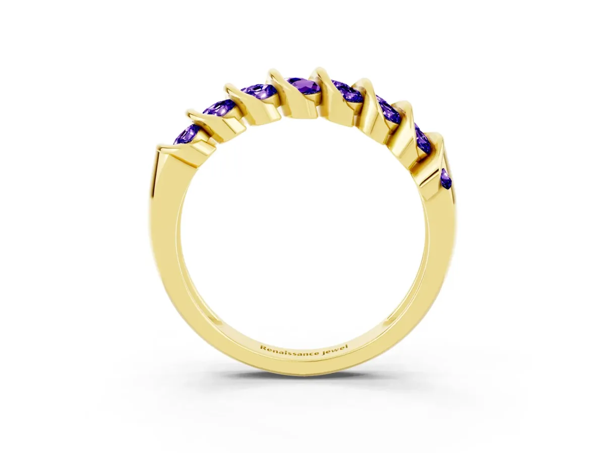 Channel Set Round Tanzanite Multi-Row Band Yellow gold