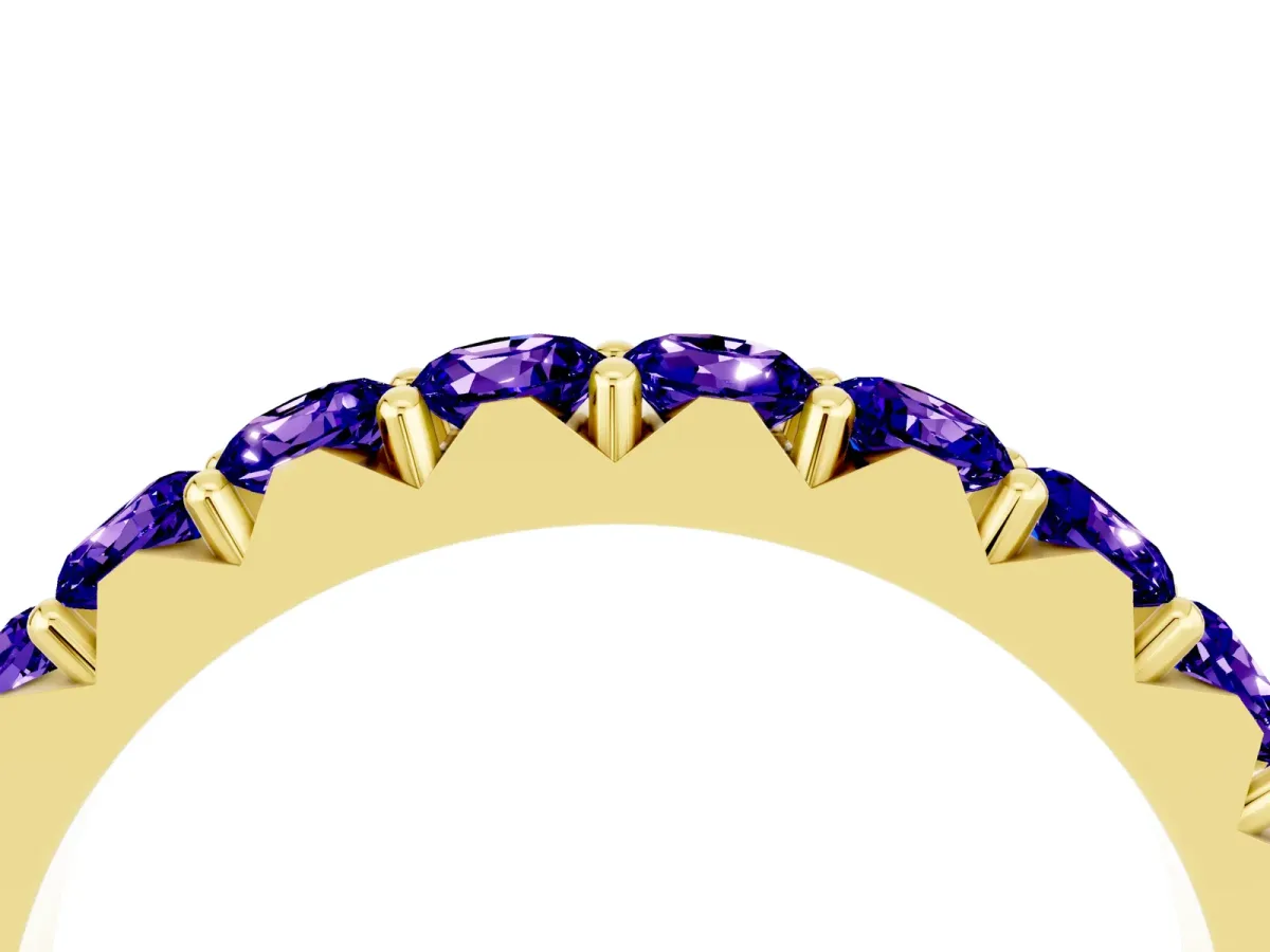 Round Tanzanite Half Eternity Band with Classic Prong Setting Yellow gold