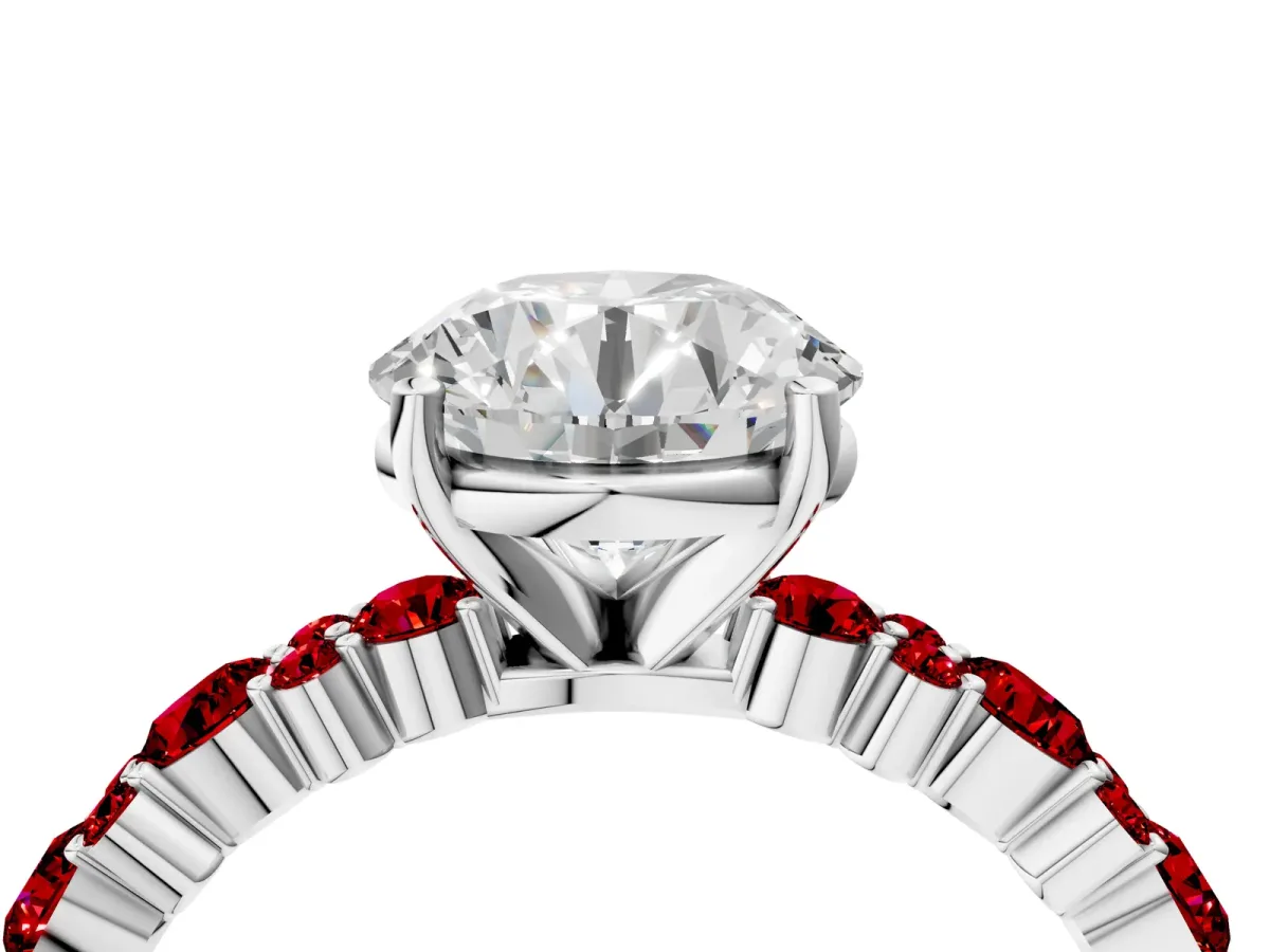 Round Cut Diamond Side Stone Solitaire Ring with Round Tanzanite and Four-Prong Setting Silver