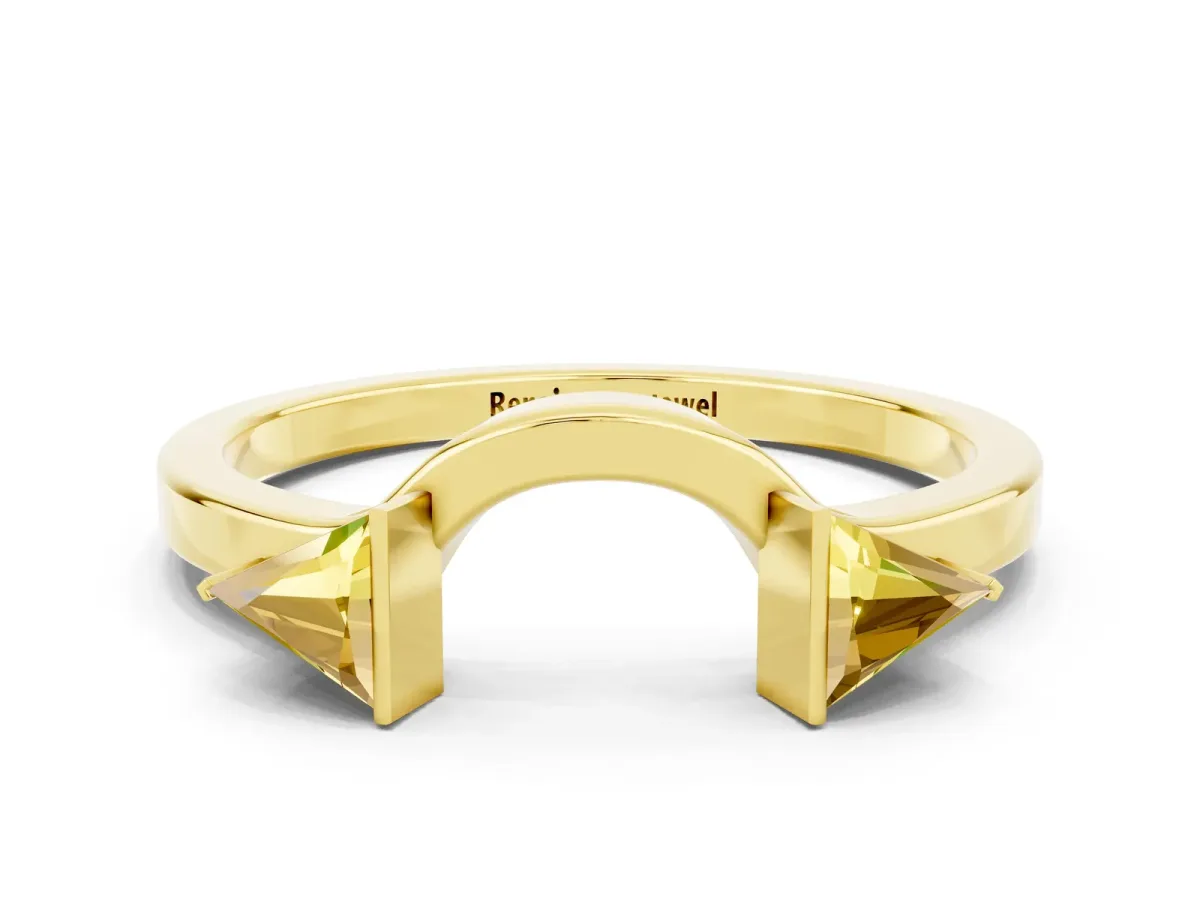Trillion Yellow Sapphire Open Band Ring with Bezel Setting Yellow gold
