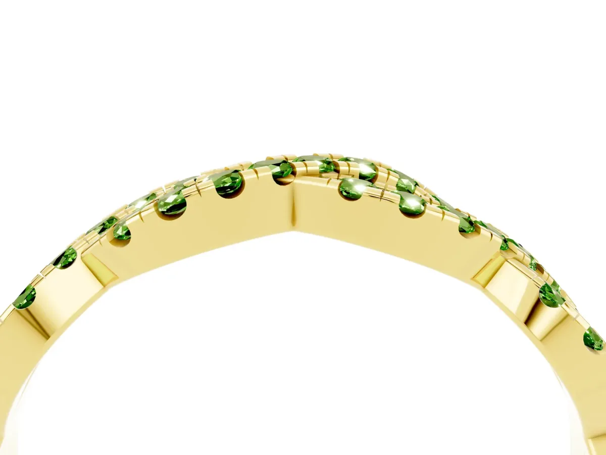 Round Peridot Twisted Eternity Band with Pavé and Shared Prong Setting Yellow gold