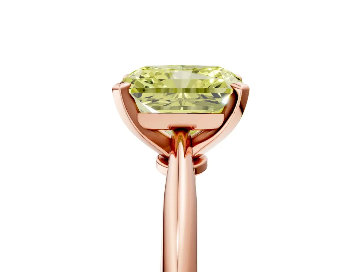 Fancy Yellow Radiant Cut Diamond Solitaire Engagement Ring with Classic Band and Four-Prong Setting Rose gold