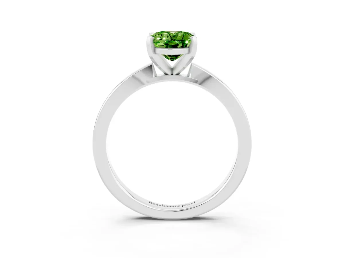 Oval Cut Peridot Solitaire Engagement Ring with Classic Band and Four-Prong Setting Platinum