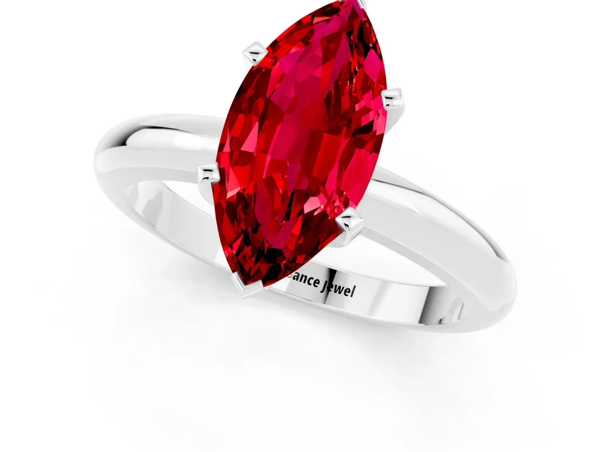Marquise Cut Ruby Solitaire Engagement Ring with Round Band and Four-Prong Setting Silver