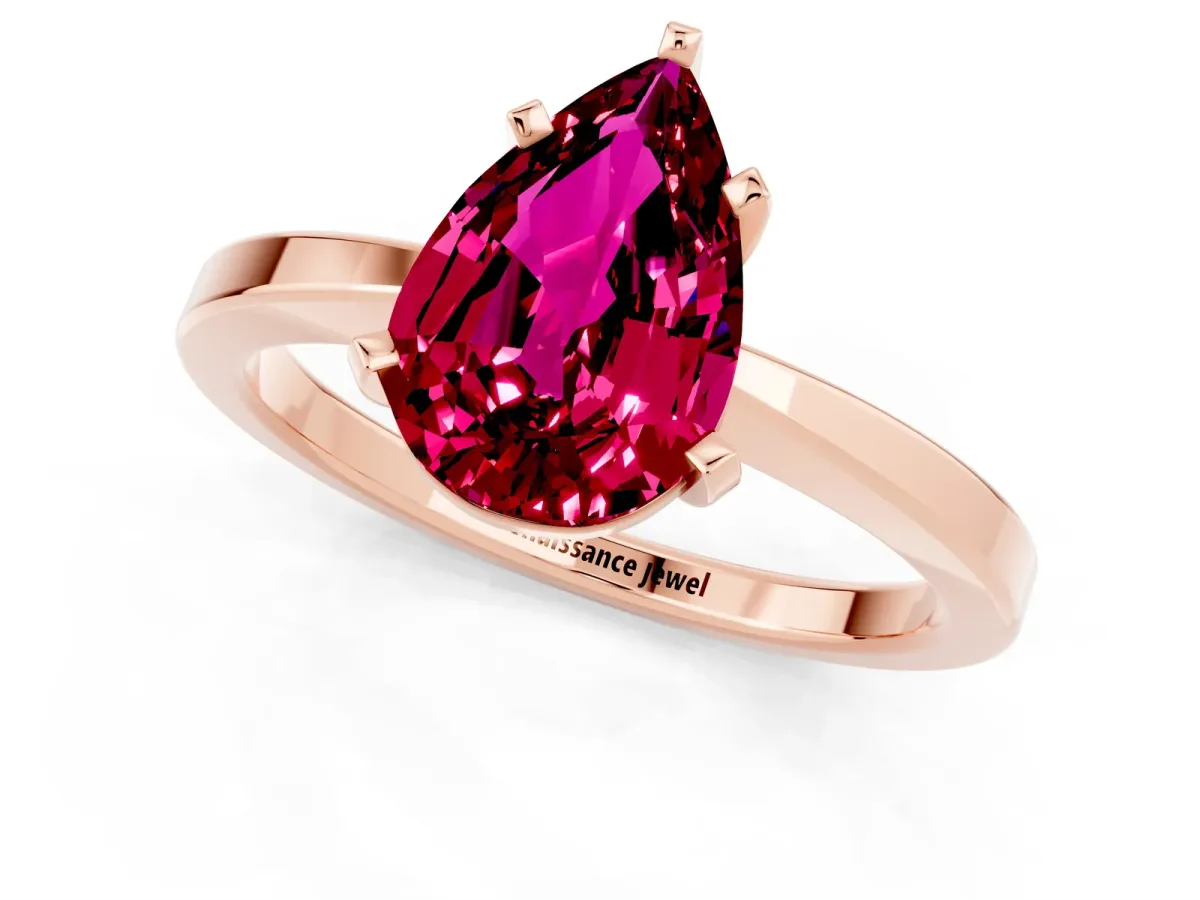 Pear Cut Garnet Solitaire Engagement Ring with Classic Band and Four-Prong Setting Rose gold