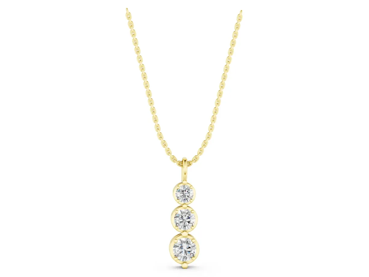 Three-Stone Round Diamond Drop Pendant with Prong Setting Yellow gold