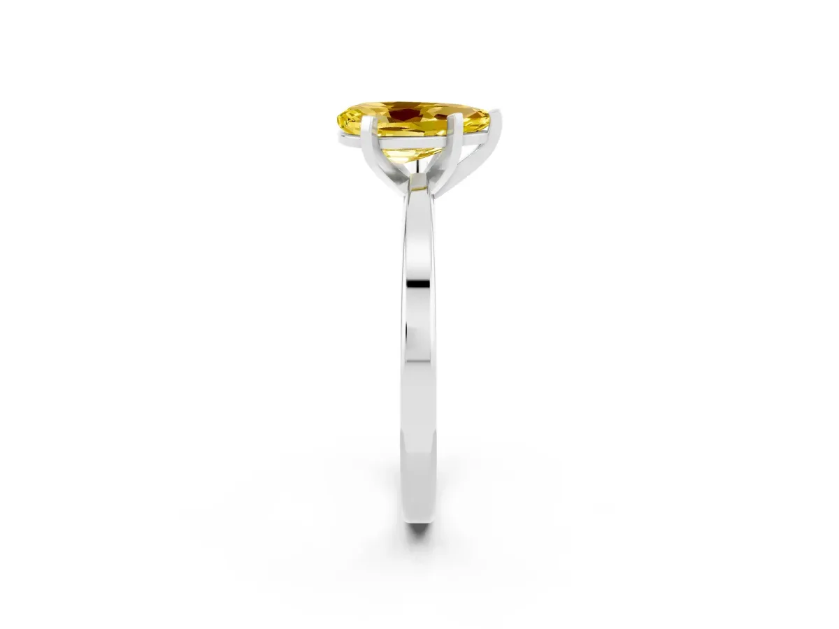 Pear Cut Yellow Sapphire Solitaire Engagement Ring with Classic Band and Four-Prong Setting Platinum
