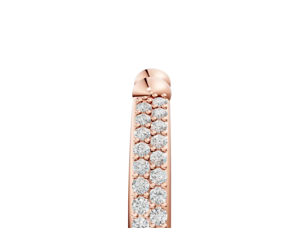 Pave Round Diamond Beaded Band with Shared Prong Setting Rose gold