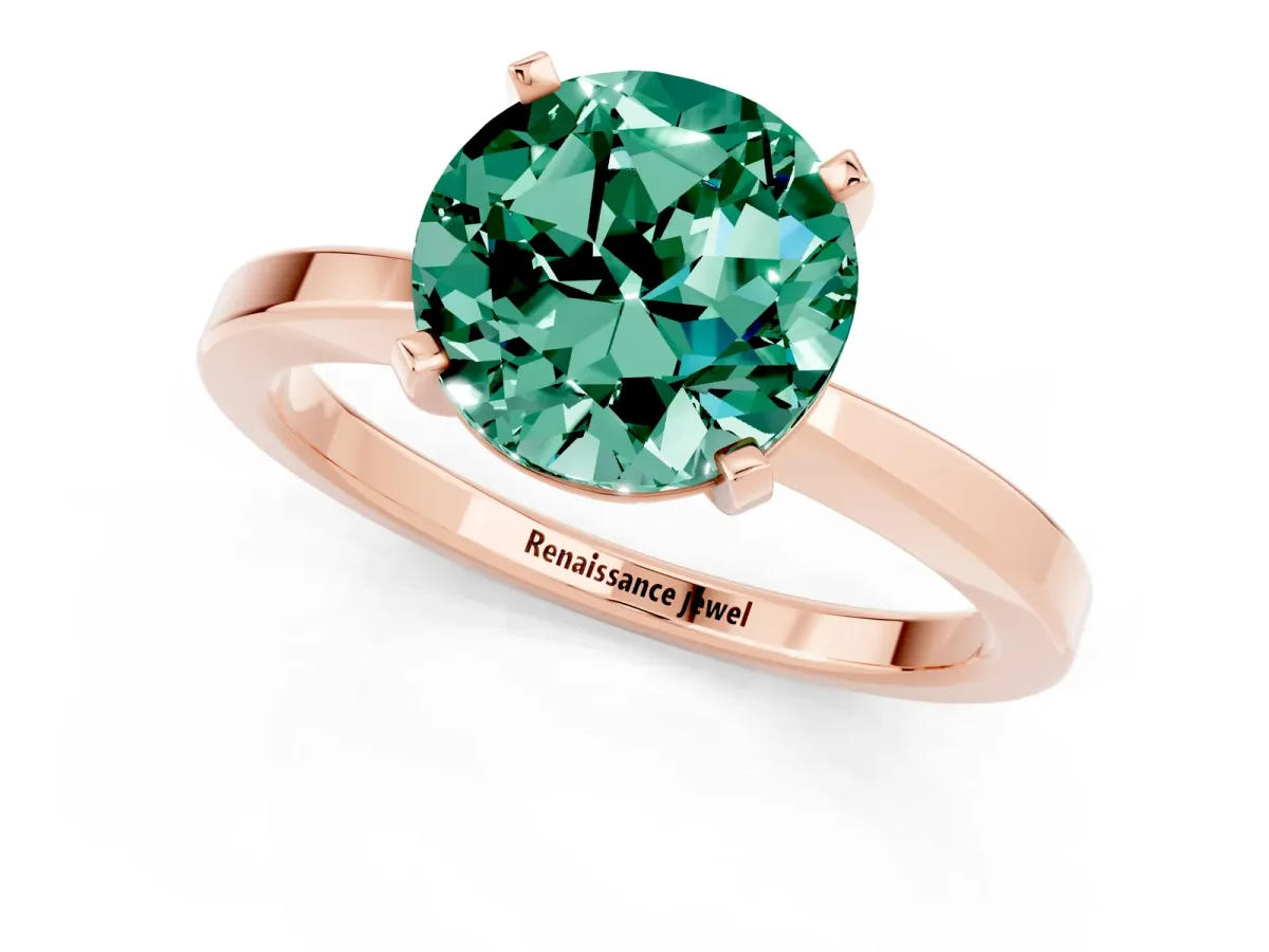 Round Cut Green Sapphire Solitaire Engagement Ring with Classic Band and Four-Prong Setting Rose gold