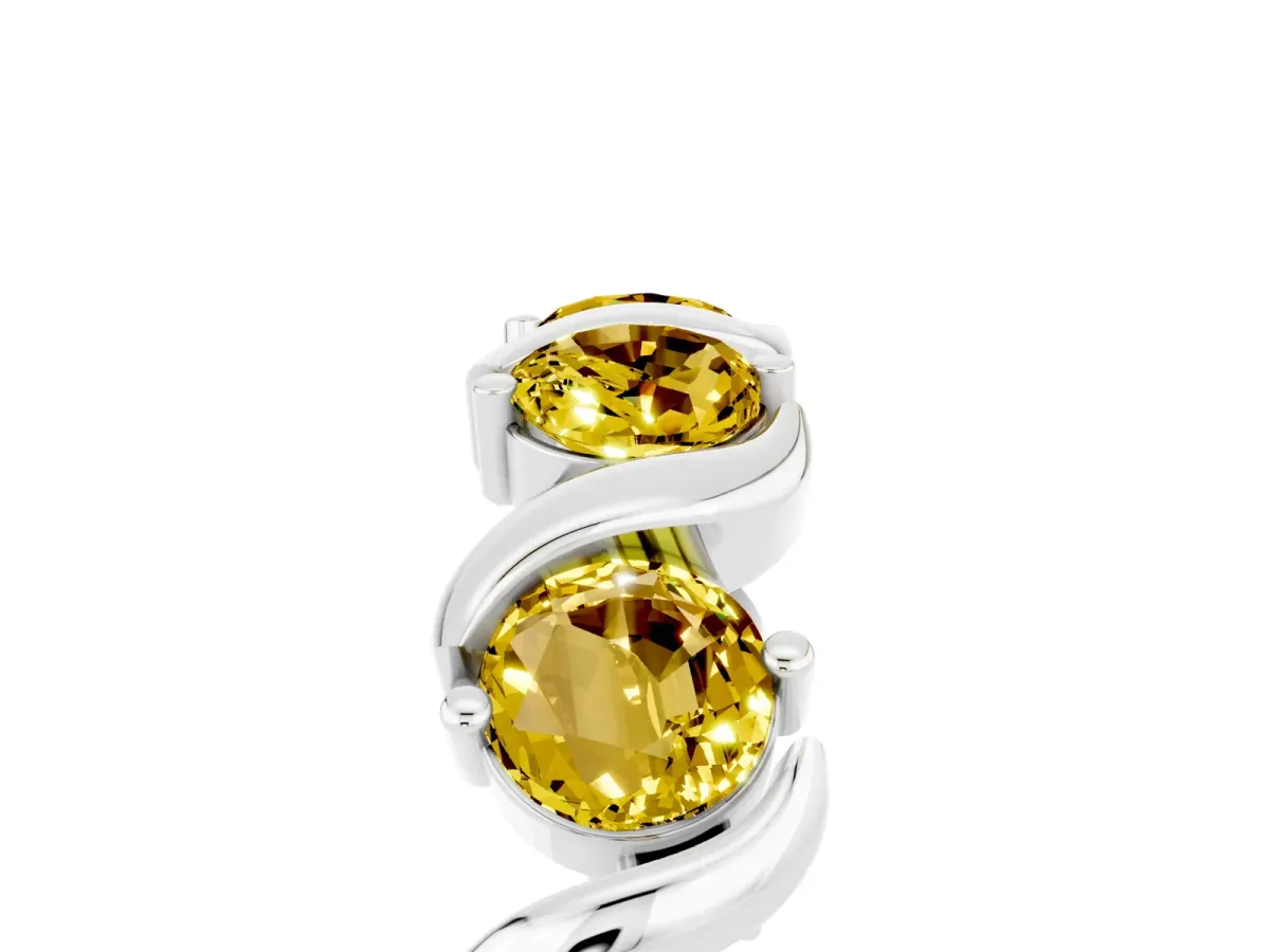 Round Yellow Sapphire Half Eternity Band with Wave Prong Setting White gold