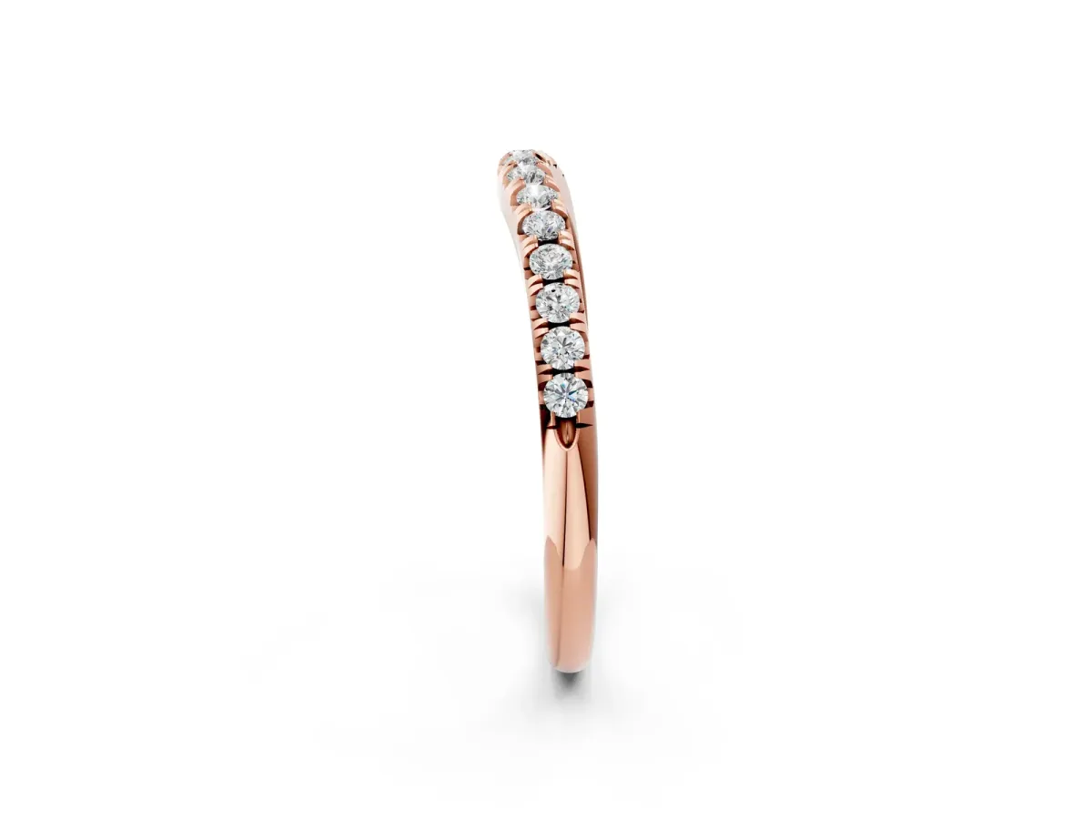 Round Diamond Pavé Curved Band with Shared Prong Setting Rose gold