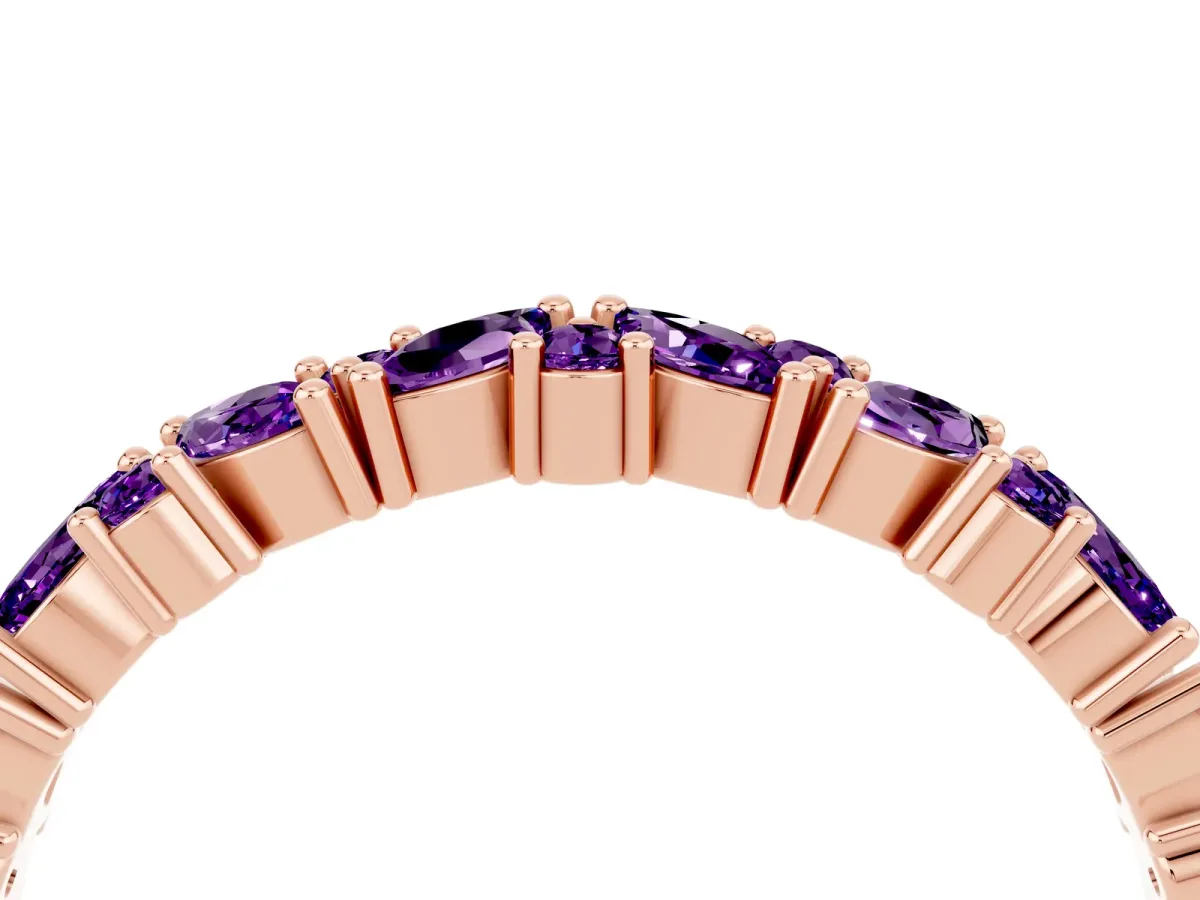 Marquise and Round Amethyst Vine Eternity Band with Prong Setting Rose gold