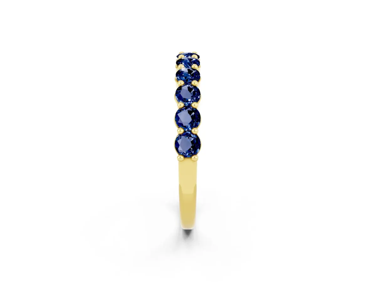Round Blue Sapphire Half Eternity Band with Prong Setting Yellow gold