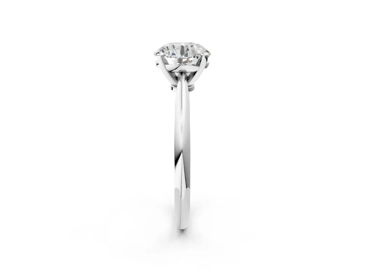 Round Cut Diamond Solitaire Engagement Ring with Classic Band and Four-Prong Setting White gold