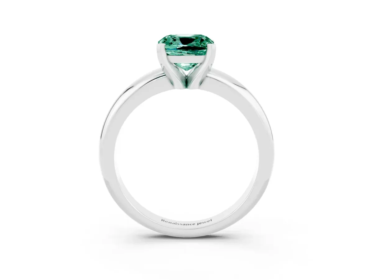 Cushion Cut Green Sapphire Solitaire Engagement Ring with Round Band and Four-Prong Setting Silver