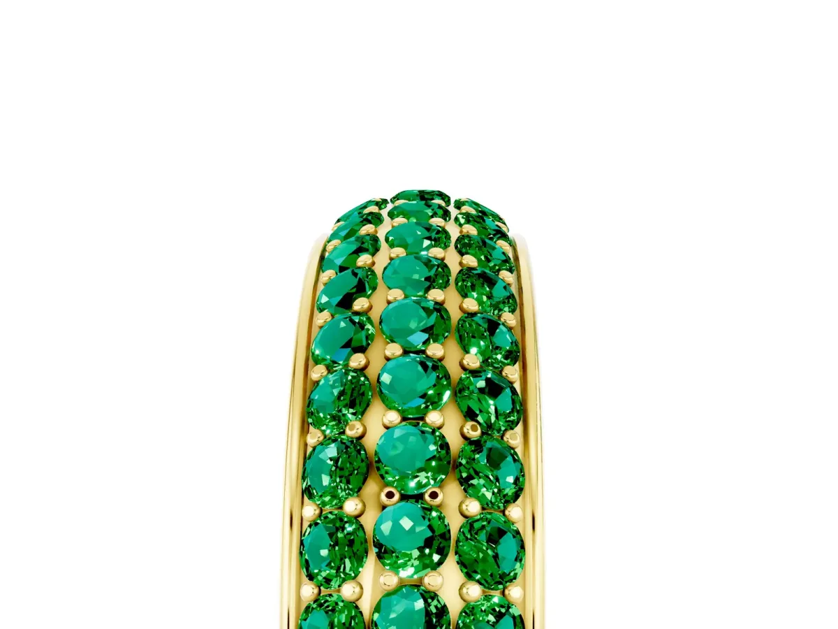 Three-Row Round Emerald Eternity Band with Shared Prong Setting Yellow gold
